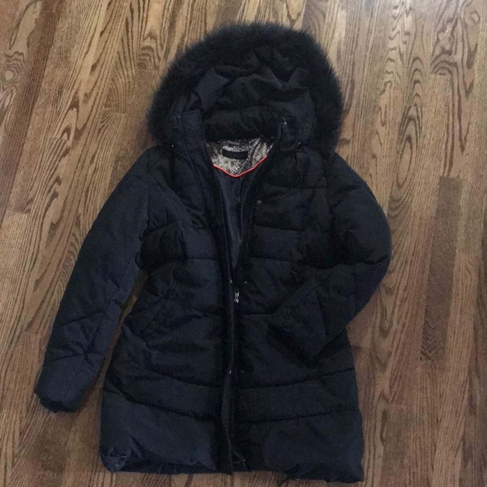 Steve Madden puffer coat. Fur hood. Hip length